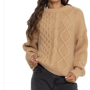 Free People Cable Knit Beige Sweater